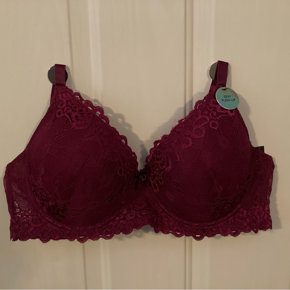 ✨XOXO✨Lace Push-Up Bra in Deep Burgundy with Size Extender